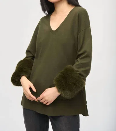 Joseph Ribkoff Faux Fur V-neck Tunic In Iguana Green