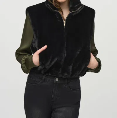 JOSEPH RIBKOFF FAUX FUR ZIP-UP CROPPED VEST IN BLACK