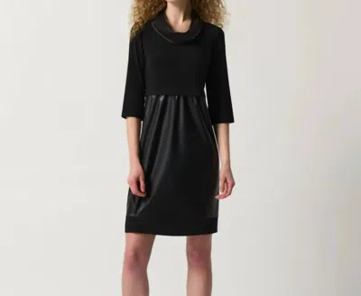JOSEPH RIBKOFF FAUX-LEATHER AND KNIT COCOON DRESS IN 11-BLACK