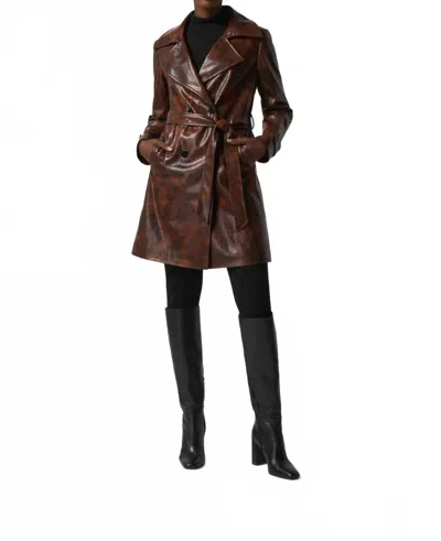 Joseph Ribkoff Faux Leather Belted Double-breasted Coat In Brown