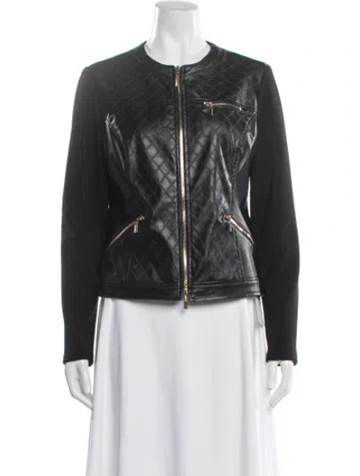 Pre-owned Joseph Ribkoff Faux Leather Biker Jacket In Black