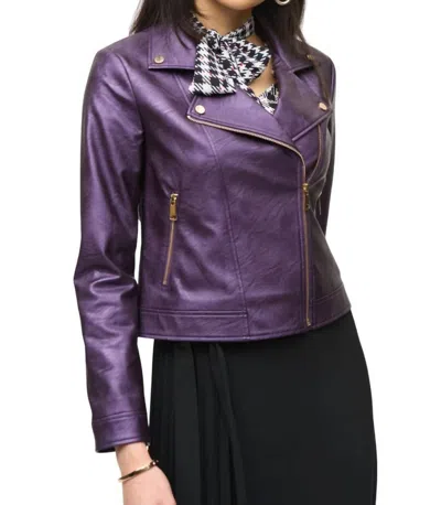 Joseph Ribkoff Faux Leather Biker Jacket In Blackcurrant In Multi