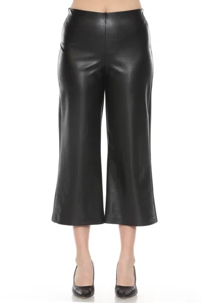Joseph Ribkoff Faux Leather Cropped Wide Leg Pant In Black