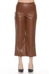 Joseph Ribkoff Faux Leather Cropped Wide Leg Pant In Chestnut In Brown