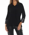 Joseph Ribkoff Faux Leather Detail Button-down Flared Shirt In Black