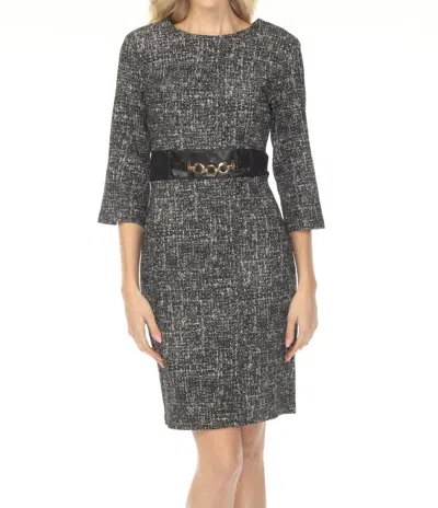 Joseph Ribkoff Faux Leather Detail Tweed Mini Dress In Black Off-white In Gray