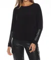 Joseph Ribkoff Faux Leather Insert Dolman Sleeve Top In Black