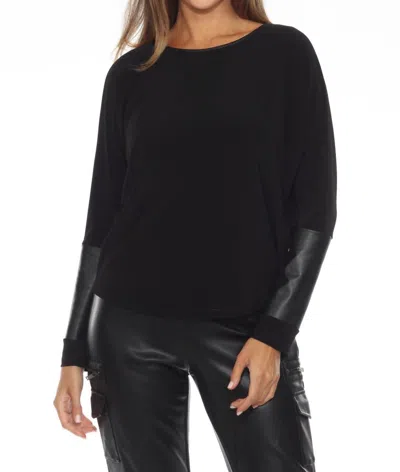 Joseph Ribkoff Faux Leather Insert Dolman Sleeve Top In Black