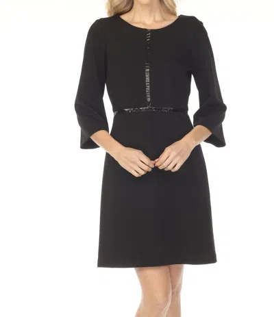 Joseph Ribkoff Scuba Crepe And Leatherette A-line Dress In Black