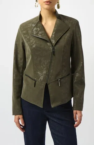 Joseph Ribkoff Faux Leather Moto Jacket In Green