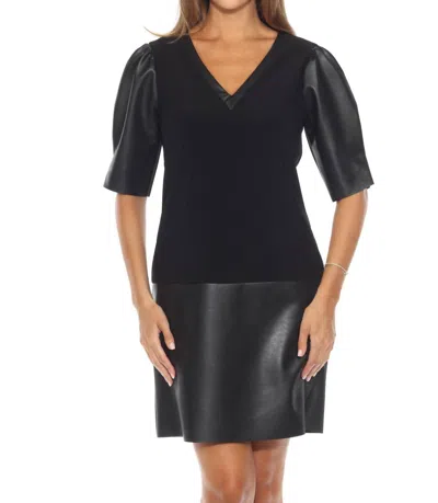 Joseph Ribkoff Faux Leather Puff Sleeve Dress In Black