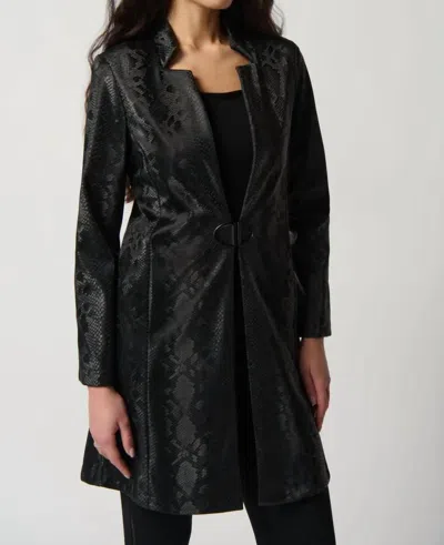 Joseph Ribkoff Faux Leather Snake Print A-line Coat In Black