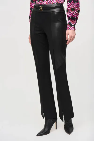 Joseph Ribkoff Faux Leather Split Hem Flared Trouser In Black