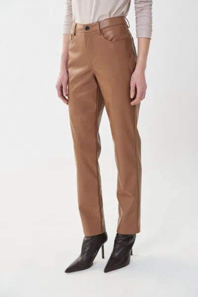 Joseph Ribkoff Faux Leather Trouser In Nutmeg In Beige