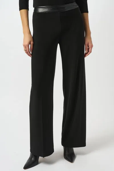 Joseph Ribkoff Faux Leather Waistband Wide Leg Pants In Black