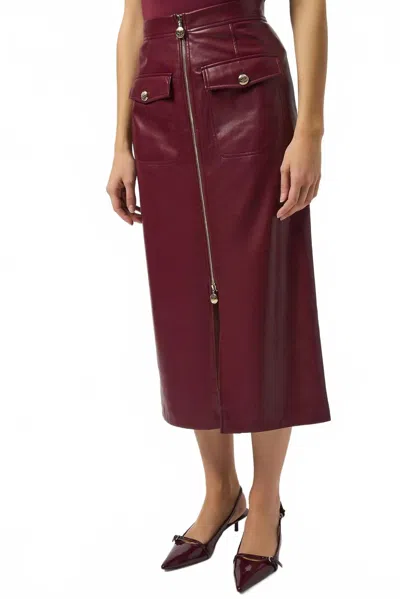 Joseph Ribkoff Faux Leather Zip Front High Waist Midi Skirt In Merlot In Red