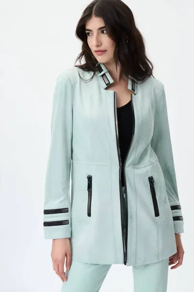 Joseph Ribkoff Faux Suede Jacket In Mint Black In Blue