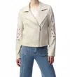 Joseph Ribkoff Foiled Faux Suede Moto Jacket In Moonstone In Neutral