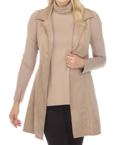 Joseph Ribkoff Faux Suede Open Front Longline Vest In Latte In Brown