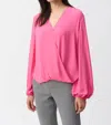 Joseph Ribkoff Faux Wrap Georgette Boxy Top In Bubble Gum Pink In Multi