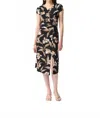Joseph Ribkoff Faux Wrap Midi A-line Dress In Black/multi Floral Print In Multi