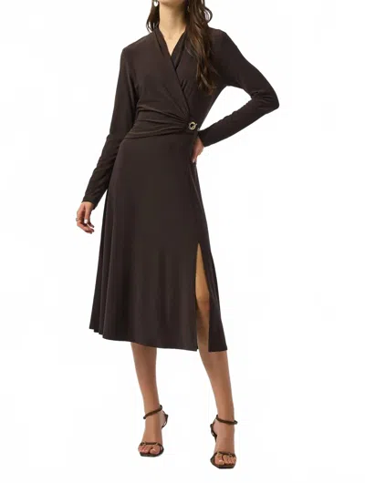 Joseph Ribkoff Faux Wrap Midi Fit And Flare Dress In Mocha In Brown
