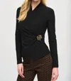 Joseph Ribkoff Silky Knit Fitted Wrap Top In Black