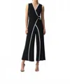 Joseph Ribkoff Faux Wrap V-neck Sleeveless Jumpsuit In Black/vanilla In Black