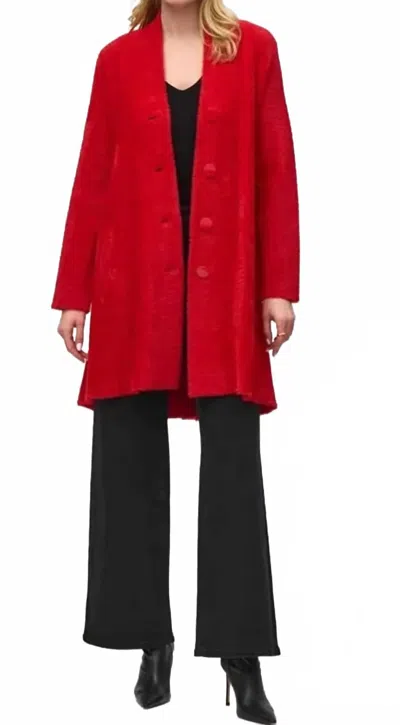 Joseph Ribkoff Feather Yarn Flared Coat In Lipstick Red