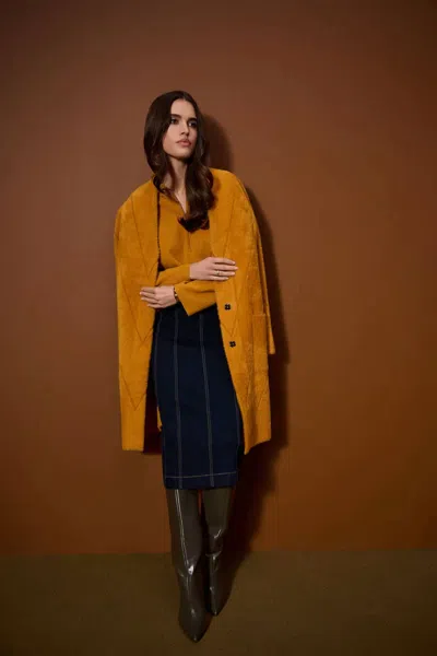 Joseph Ribkoff Feather Yarn Sweater Knit Coat In Medallion In Yellow