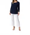 Joseph Ribkoff Eyelet Flared Top In Midnight Blue In Blue