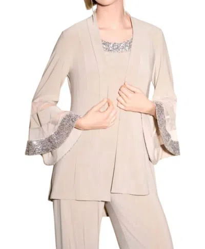 Joseph Ribkoff Flared Top With Mesh Inserts In Latte/silver In Multi