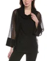 Joseph Ribkoff Flocked Dot Mesh Top In Black