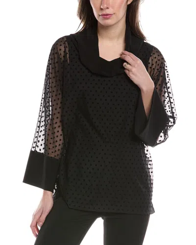 Joseph Ribkoff Flocked Dot Mesh Top In Black