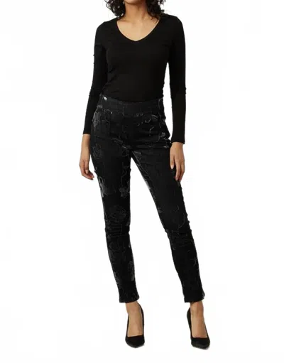 Joseph Ribkoff Flocked Velvet Floral Print Jeans In Black