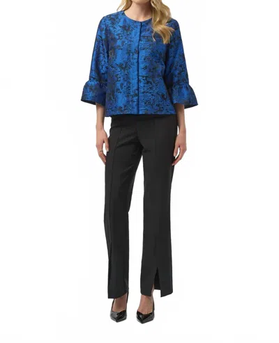 Joseph Ribkoff Floral Print 3/4 Sleeves Trapeze Jacket In Black/blue