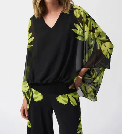 Joseph Ribkoff Floral Chiffon Poncho Top In Black/multi