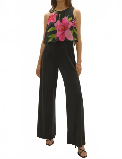 Joseph Ribkoff Floral Chiffon Wide Leg Jumpsuit In Black/ Multi