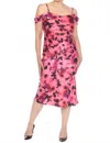 Joseph Ribkoff Floral Cold Shoulder Satin Midi Dress In Black/multi In Pink