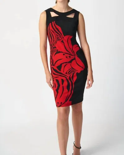 Joseph Ribkoff Floral Crochet Dress In Black/red In Multi