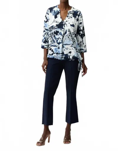 Joseph Ribkoff Floral Drawstring Hem Tunic Top In Blue/vanilla In Grey