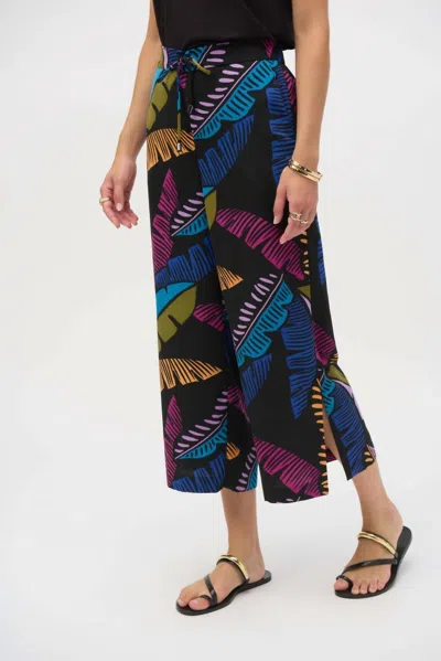 JOSEPH RIBKOFF FLORAL DRAWSTRING TROUSERS IN BLACK/MULTI