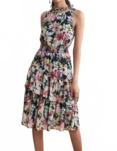 JOSEPH RIBKOFF FLORAL HALTER DRESS IN MIDNIGHT