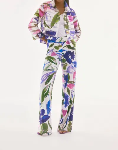 Joseph Ribkoff Floral High Waist Wide Leg Pants In Off-white/multi