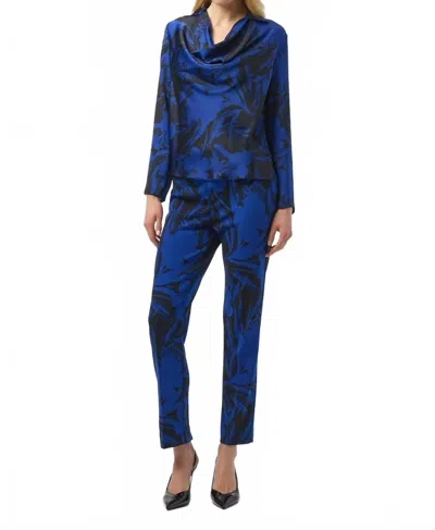 Joseph Ribkoff Floral Print Pull On Straight Pants In Black/royal Sapphire In Blue