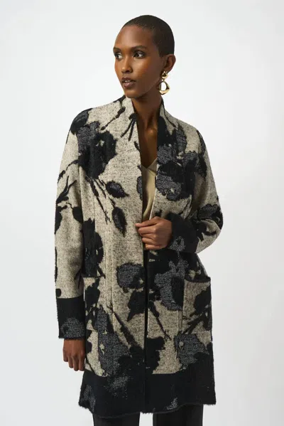 Joseph Ribkoff Floral Jacquard Cardigan Jacket In Champagne/black In Multi