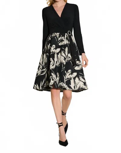 Joseph Ribkoff Floral Jacquard Midi Dress In Black/off-white