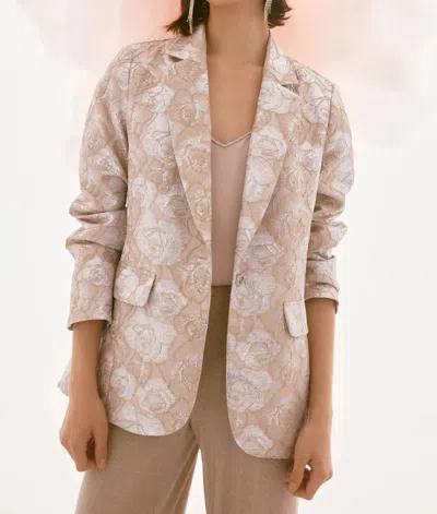 Joseph Ribkoff Floral Long Sleeve Blazer Jacket In Beige/silver In Multi