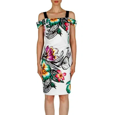 Joseph Ribkoff Floral Off-shoulder Dress In White Multi
