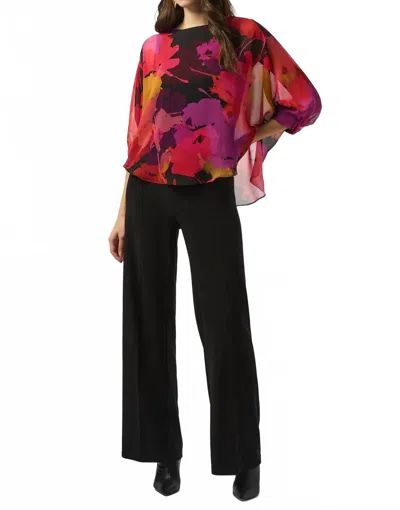 Joseph Ribkoff Floral Print 3/4 Sleeves Chiffon Top In Black/multi In Red